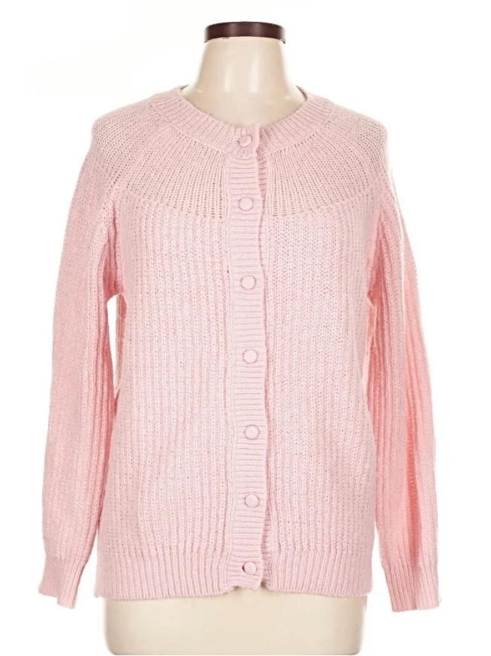 Fate Pale Pink Ribbed Button Cardigan